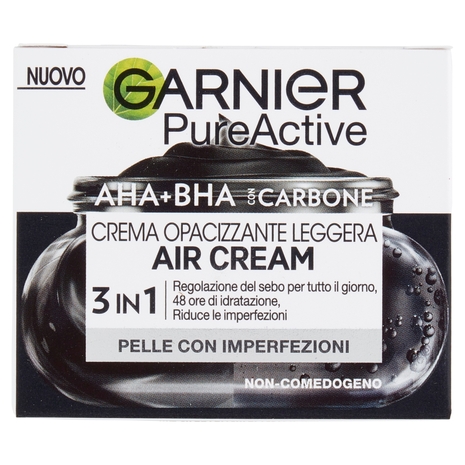Garnier PureActive Air Cream AHA+BHA con Carbone - Crema Opacizzante Leggera 50 ml